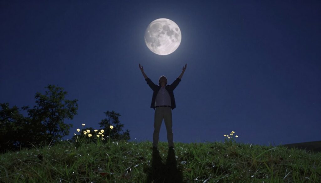 A serene lunar landscape during the waxing phase of the moon, illuminated by soft, silvery light that casts gentle shadows. In the foreground, a confident figure stands atop a grassy hill, dressed in smart casual attire, arms raised in a gesture of empowerment. The figure gazes upward towards the radiant moon, symbolizing connection to lunar energy. In the middle ground, small trees and flowers glow subtly in the moonlight, enhancing the feeling of tranquility. The background features a deep indigo sky speckled with stars, creating a serene and inspiring atmosphere. The overall mood is uplifting and introspective, embodying the empowerment and emotional clarity that the waxing moon brings. The scene is captured from a slightly low angle, emphasizing the moon's prominence and the figure's aspiration. A serene lunar landscape during the waxing phase of the moon, illuminated by soft, silvery light that casts gentle shadows. In the foreground, a confident figure stands atop a grassy hill, dressed in smart casual attire, arms raised in a gesture of empowerment. The figure gazes upward towards the radiant moon, symbolizing connection to lunar energy. In the middle ground, small trees and flowers glow subtly in the moonlight, enhancing the feeling of tranquility. The background features a deep indigo sky speckled with stars, creating a serene and inspiring atmosphere. The overall mood is uplifting and introspective, embodying the empowerment and emotional clarity that the waxing moon brings. The scene is captured from a slightly low angle, emphasizing the moon's prominence and the figure's aspiration.